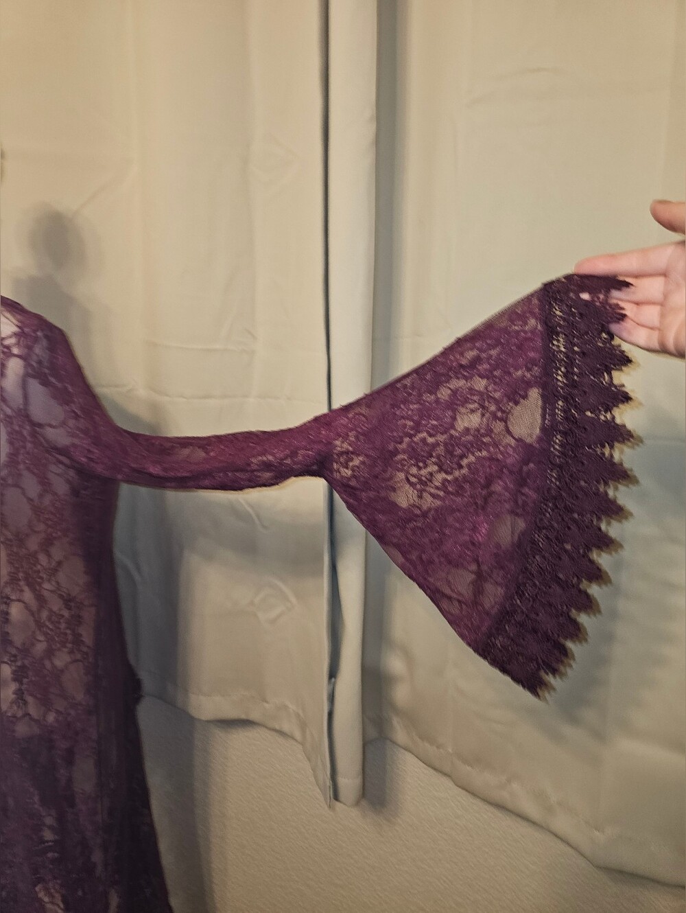 Modcloth Polly Esther Duster Lace Kimono Cover-Up Maroon Fairy Bell Sleeves - Picture 5 of 7